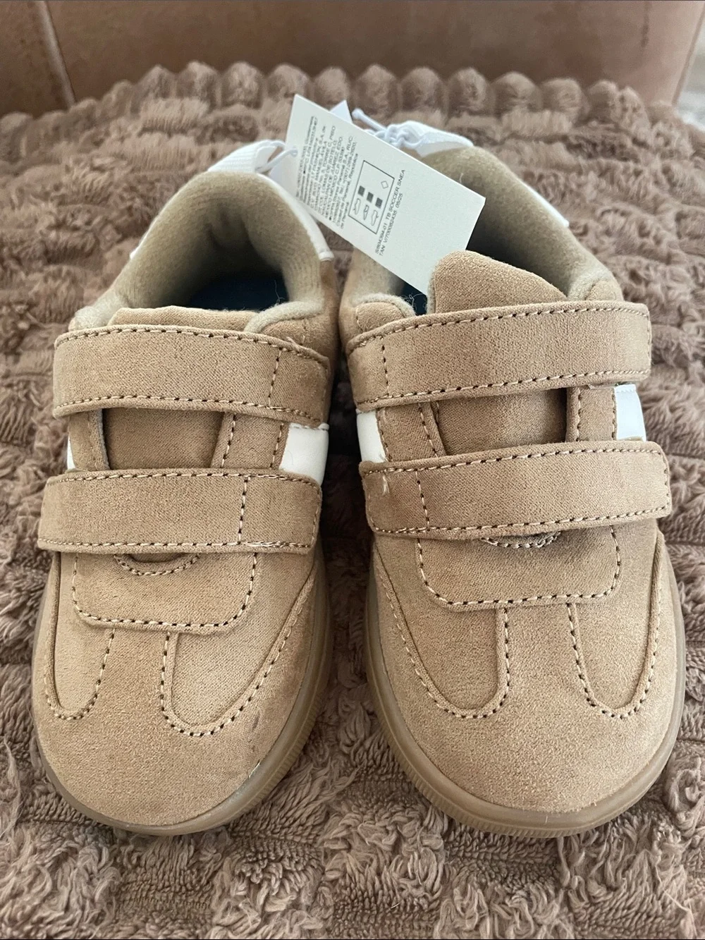 Old Navy Tan Suede Velcro Kids Sneakers with White Accent NWT